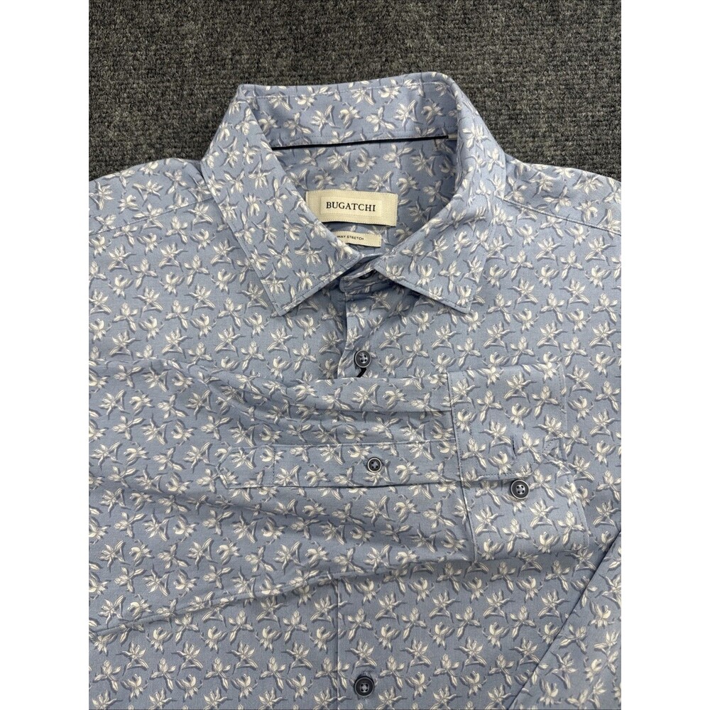 Bugatchi James OoohCotton Shirt Men L Air Blue Floral 8-Way Stretch NWT